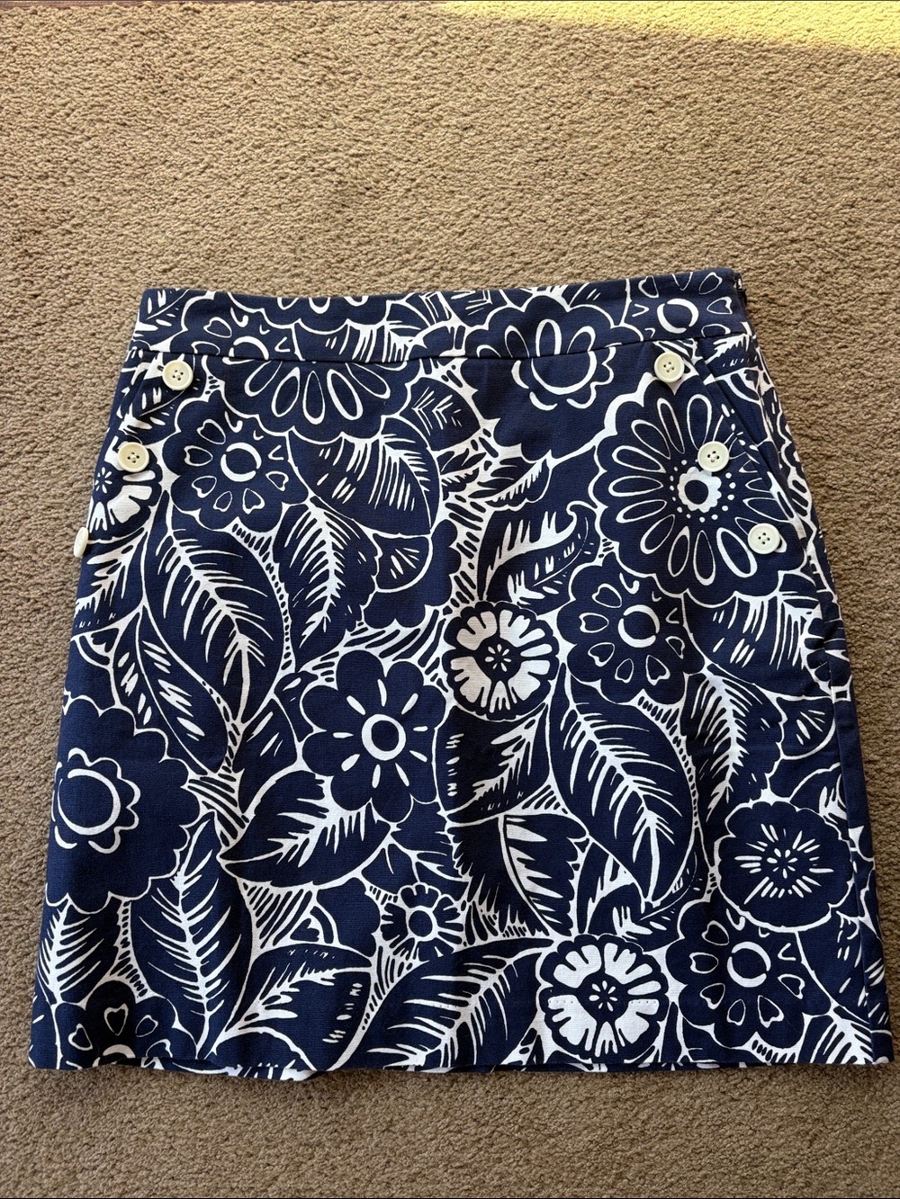 Talbots Navy and White Floral A-Line Skirt